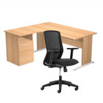 Pack bureau d'angle compact retour  gauche pronto bois - l. 160 x p. 100 cm - plateau htre - pieds ...