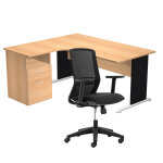 Pack bureau d'angle compact retour  gauche pronto bois - l. 160 x p. 100 cm - plateau htre - pieds ...