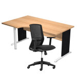 Pack bureau d'angle compact retour  gauche pronto bois - l. 160 x p. 100 cm - plateau htre - pieds ...