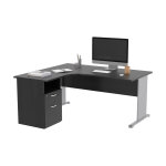Pack bureau d'angle compact retour � gauche pronto bois - l. 160 x p. 100 cm - plateau noir - pieds l ...