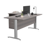 Pack bureau d'angle compact retour � gauche pronto m�tal - l. 160 x p. 100 cm - plateau cendre - pieds ...
