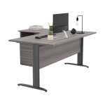Pack bureau d'angle compact retour � gauche pronto m�tal - l. 160 x p. 100 cm - plateau cendre - pieds ...