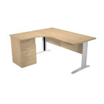 Pack bureau d'angle compact retour � gauche pronto m�tal - l. 160 x p. 100 cm - plateau ch�ne - pieds ...