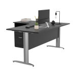 Pack bureau d'angle compact retour  gauche pronto mtal - l. 160 x p. 100 cm - plateau noir - pieds ...