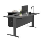 Pack bureau d'angle compact retour  gauche pronto mtal - l. 160 x p. 100 cm - plateau noir - pieds ...