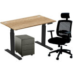 Pack bureau assis - debout activ'o - r�glage �lectrique en hauteur - l. 140 x p. 80 cm - plateau ch�ne ...