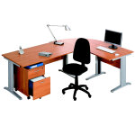 Pack bureau complet pronto mtal - plateau aulne - pieds l aluminium + caisson mobile 2 tiroirs + sige ...