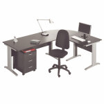 Pack bureau complet pronto mtal - plateau noir - pieds l aluminium + caisson mobile 3 tiroirs + sige ...
