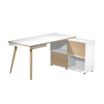 Pack bureau droit halden l. 130 x p. 120. plateau droit blanc pieds bois chne + meuble de rangement ...