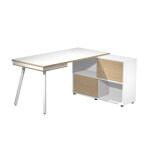 Pack bureau droit halden l. 130 x p. 120. plateau droit blanc pieds mtal blanc + meuble de rangement ...