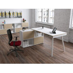 Pack bureau droit halden l. 160 x p. 80 plateau blanc pieds mtal blanc + meuble de rangement 4 cases ...