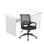 Pack bureau droit pronto bois - l. 140 x p. 80 cm - plateau blanc - pieds panneaux aluminium + si�ge ...