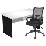 Pack bureau droit pronto bois - l. 140 x p. 80 cm - plateau blanc - pieds panneaux noir + siège dario ... Pack bureau droit pronto bois - l. 140 x p. 80 cm - plateau blanc - pieds panneaux noir + siège dario ...