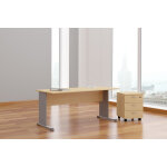 Pack bureau droit pronto bois - l. 140 x p. 80 cm - plateau htre - pieds l aluminium + caisson mobile ...