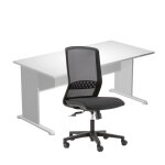 Pack bureau droit pronto bois - l. 160 x p. 80 cm - plateau blanc - pieds l aluminium + sige tekna tissu ...