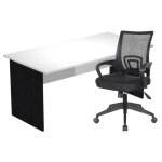 Pack bureau droit pronto bois - l. 160 x p. 80 cm - plateau blanc - pieds panneaux noir + siège dario ... Pack bureau droit pronto bois - l. 160 x p. 80 cm - plateau blanc - pieds panneaux noir + siège dario ...