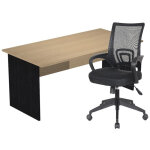 Pack bureau droit pronto bois - l. 160 x p. 80 cm - plateau chne - pieds panneaux noir + sige dario ...