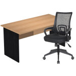 Pack bureau droit pronto bois - l. 160 x p. 80 cm - plateau hêtre - pieds panneaux noir + siège dario ... Pack bureau droit pronto bois - l. 160 x p. 80 cm - plateau hêtre - pieds panneaux noir + siège dario ...