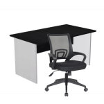 Pack bureau droit pronto bois - l. 160 x p. 80 cm - plateau noir - pieds panneaux aluminium + sige dario ...