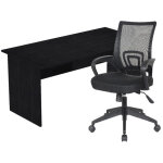 Pack bureau droit pronto bois - l. 160 x p. 80 cm - plateau noir - pieds panneaux noir + sige dario ...