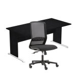 Pack bureau droit pronto bois - l. 160 x p. 80 cm - plateau noir - pieds l noir + sige tekna tissu noir ...