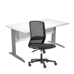 Pack bureau droit pronto mtal - l. 140 x p. 80 cm - plateau blanc - pieds l anthracite + sige tekna ...