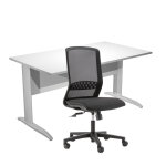 Pack bureau droit pronto mtal - l. 140 x p. 80 cm - plateau blanc - pieds l chrome + sige tekna tissu ...