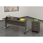 Pack bureau droit pronto m�tal - l. 140 x p. 80 cm - plateau cendre - pieds l chrome + caisson mobile ...