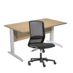Pack bureau droit pronto m�tal - l. 140 x p. 80 cm - plateau ch�ne - pieds l chrome + si�ge tekna tissu ...