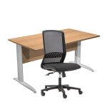 Pack bureau droit pronto m�tal - l. 140 x p. 80 cm - plateau h�tre - pieds l aluminium + si�ge tekna ...