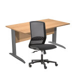 Pack bureau droit pronto m�tal - l. 140 x p. 80 cm - plateau h�tre - pieds l anthracite + si�ge tekna ...