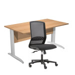 Pack bureau droit pronto m�tal - l. 140 x p. 80 cm - plateau h�tre - pieds l chrome + si�ge tekna tissu ...