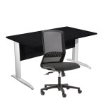Pack bureau droit pronto métal - l. 140 x p. 80 cm - plateau noir - pieds l blanc + siège tekna tissu ... Pack bureau droit pronto métal - l. 140 x p. 80 cm - plateau noir - pieds l blanc + siège tekna tissu ...