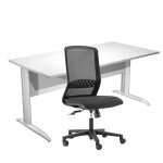 Pack bureau droit pronto mtal - l. 160 x p. 80 cm - plateau blanc - pieds l aluminium + sige tekna ...