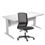Pack bureau droit pronto mtal - l. 160 x p. 80 cm - plateau blanc - pieds l chrome + sige tekna tissu ...