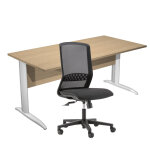 Pack bureau droit pronto m�tal - l. 160 x p. 80 cm - plateau ch�ne - pieds l aluminium + si�ge tekna ...