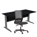 Pack bureau droit pronto mtal - l. 160 x p. 80 cm - plateau noir - pieds l anthracite + sige tekna ...