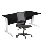 Pack bureau droit pronto mtal - l. 160 x p. 80 cm - plateau noir - pieds l blanc + sige tekna tissu ...