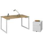 Pack bureau droit vitaly l. 120 x p. 60 cm chne pieds blanc + caisson mobile mtal 2 tiroirs blanc
