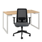 Pack bureau droit vitaly l. 160 x p. 80 cm ch�ne pieds blanc + si�ge na�a maille anthracite