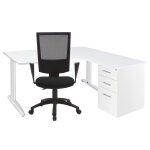 Pack poste de travail complet actual : bureau compact retour  droite l. 160 x p. 120 cm blanc + caisson ...