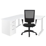 Pack poste de travail complet actual : bureau compact retour  gauche l. 160 x p. 120 cm blanc + caisson ...