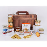 Panier gourmand 14 �l�ments valisette cartonn�e d�cor bois cadeau festif et raffin� - sans porc et sans ...