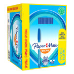 Paper mate inkjoy 100 stylo bille � capuchon pointe moyenne 1 mm bleu - bo�te de 80 + 20 offerts