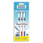 Papermate sachet de 3 stylos bille rtractable 046 pointe moyenne 0, 7 mm. encre assorties.