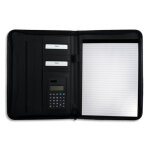 Pavo confrencier a4 polyurthane. divers rangements, calculatrice, porte - bloc a4. coloris noir