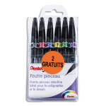 Pentel pochette de 6 feutres pinceau pointe souple extra - fine rsistante.