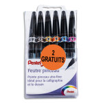 Pentel pochette de 6 feutres pinceau pointe souple extra - fine rsistante.