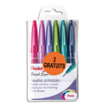 Pentel pochette de 6 feutres trend dont 2 pinceaux pointe souple rsistante.