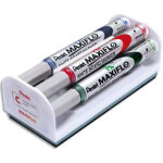 Pentel set brosse magntique + 4 marqueurs pte moyenne assortis tableau blanc. dim brosse : 13x6x7, 5cm ...